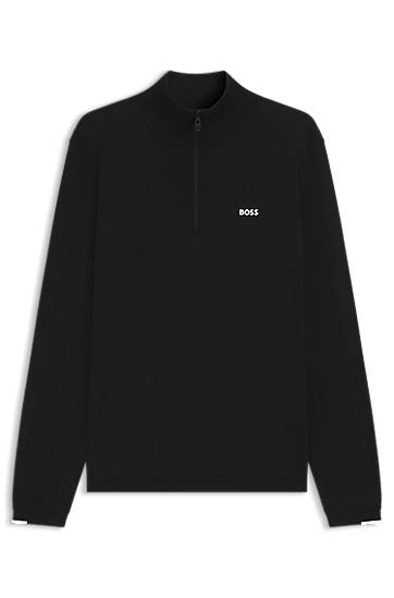 Zip-neck cotton sweater with logo print