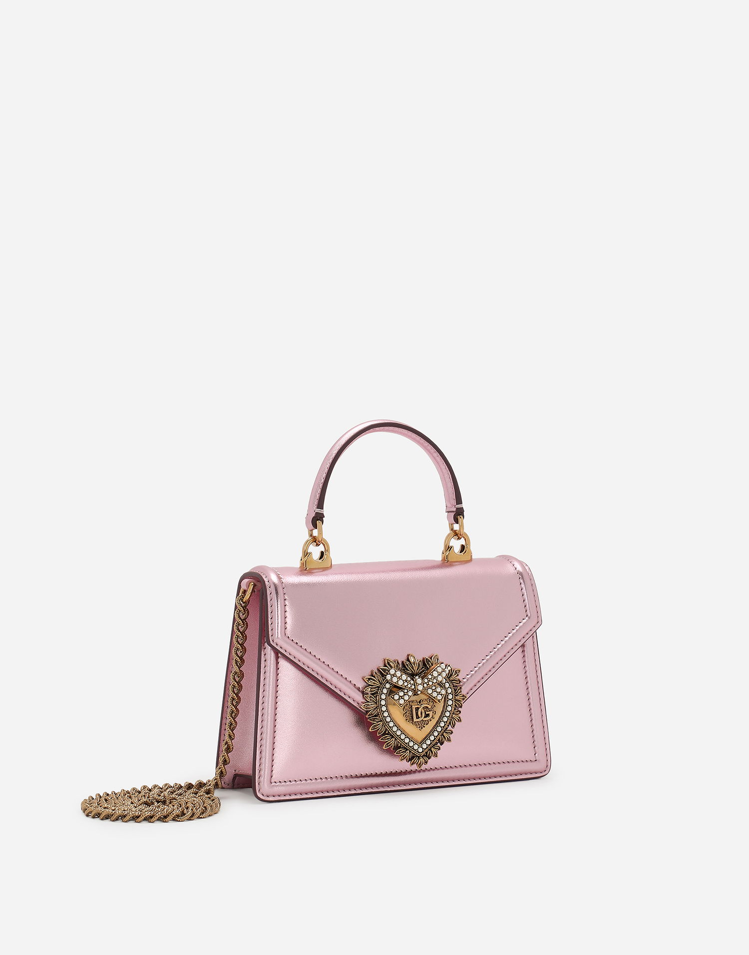 Чанта през рамо Dolce & Gabbana Dolce & Gabbana Metallic Embellished Heart Leather Shoulder and Crossbody Bag Розово | BB6711A10168B404, 1