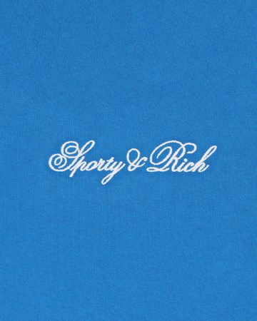 Пуловер Sporty & Rich Cursive Logo Embroidered Polo Crewneck Синьо | PO851RB, 1