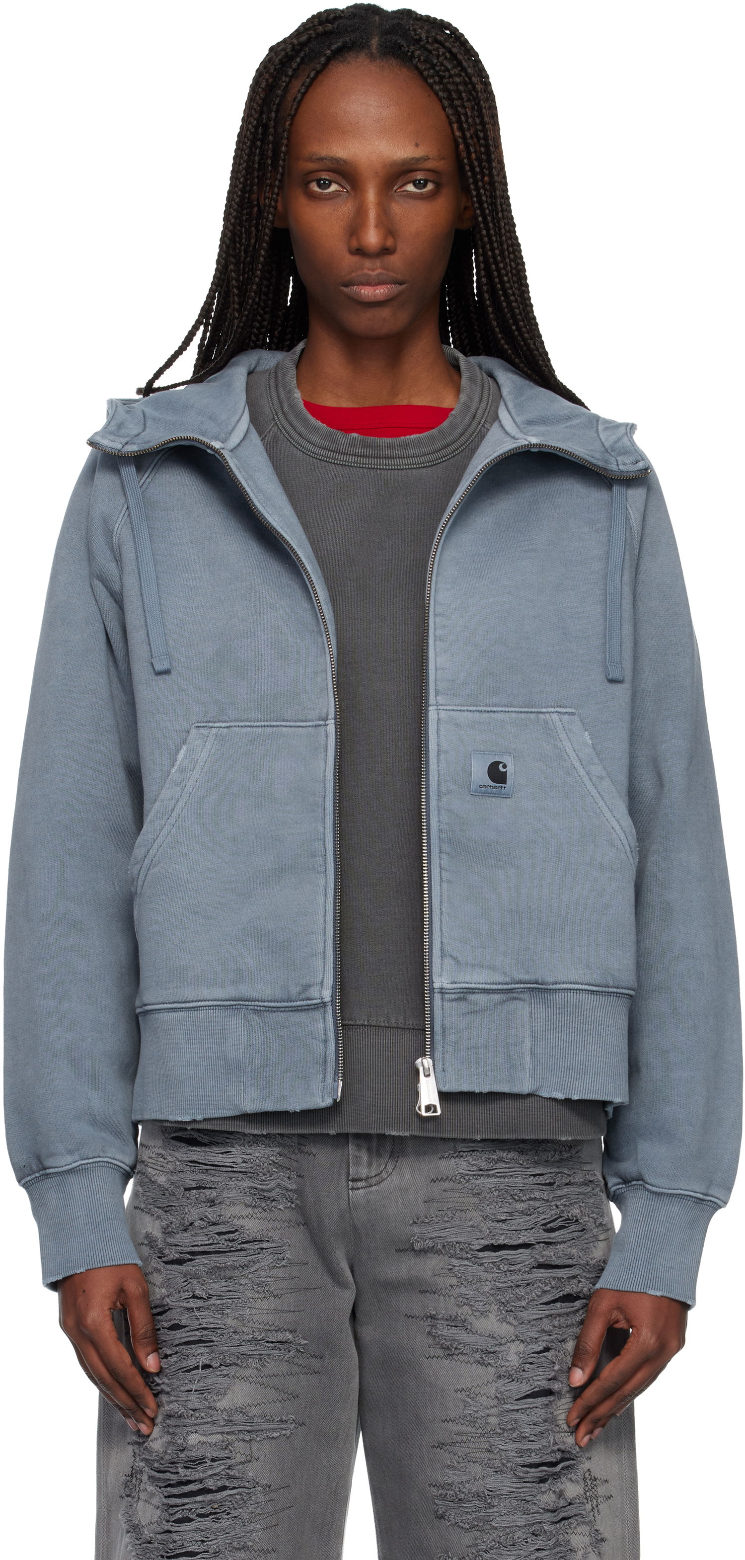 Суитчър Carhartt WIP Work In Progress Torion Washed Full-Zip Hoodie Синьо | I036047 3GBB7, 0