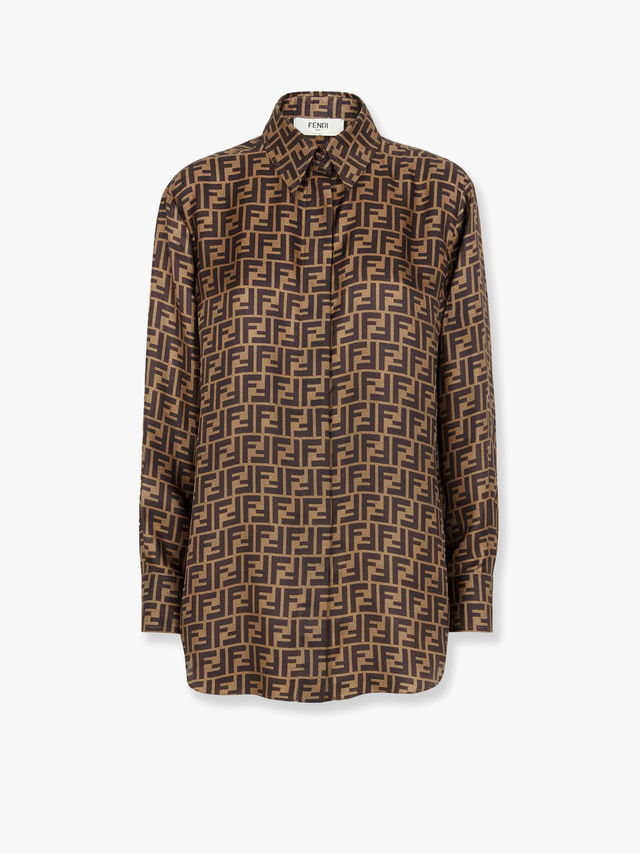 Brown All-Over Logo Print Long Sleeve Shirt