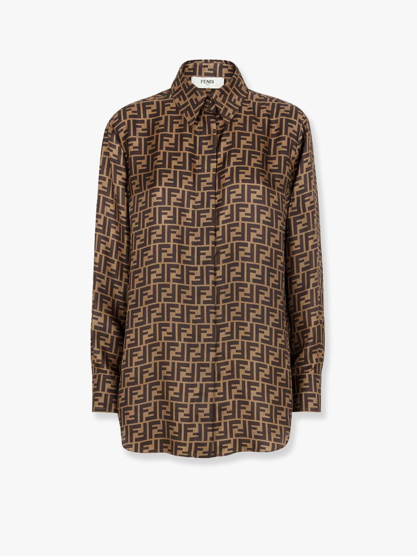 Риза FENDI Brown All-Over Logo Print Long Sleeve Shirt Кафяво | FS8107A8G3F118W