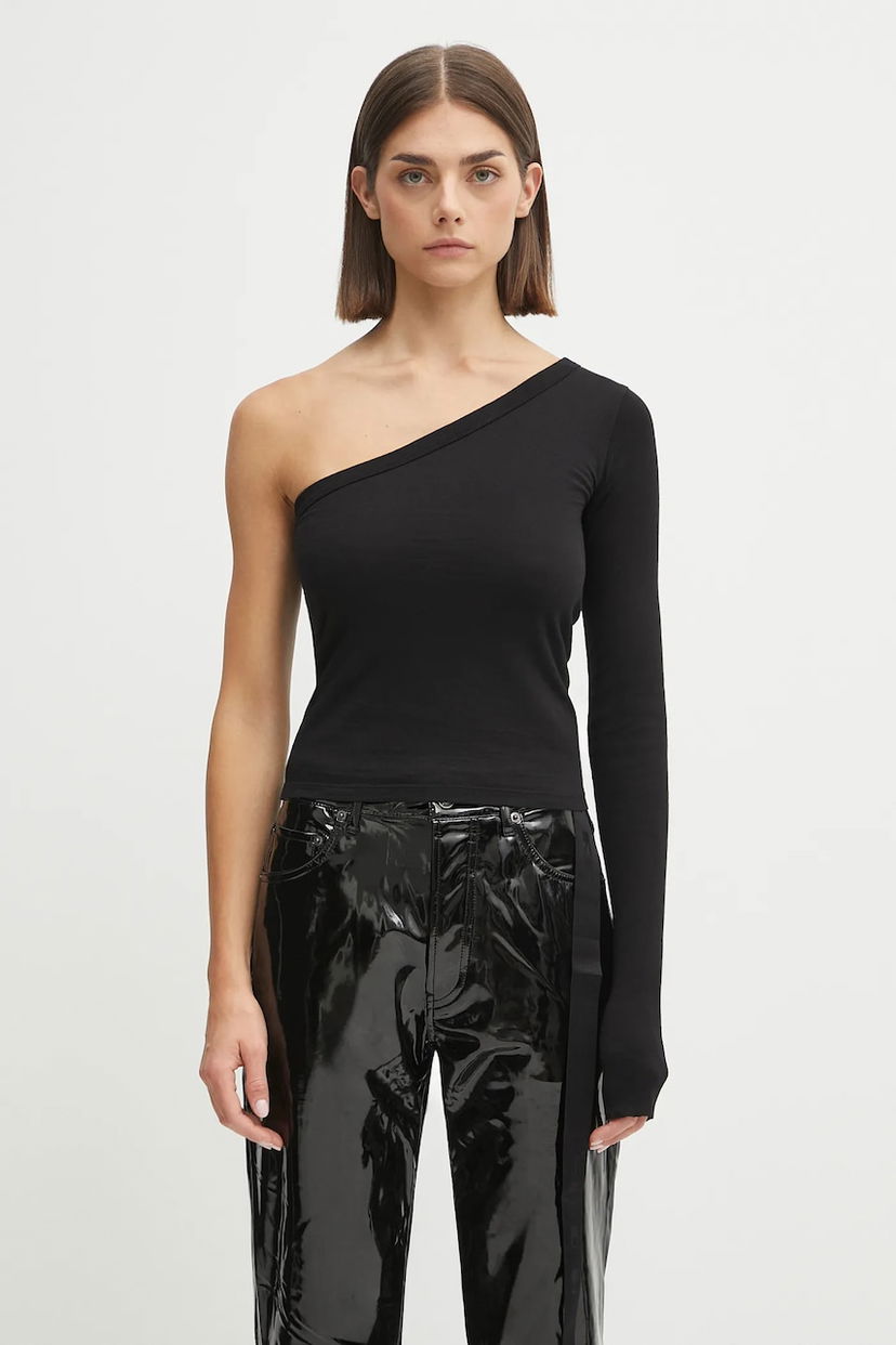 Тениска Rick Owens Rick Owens DRKSHDW Ziggy One-Shoulder Long Sleeve T-Shirt Черно | DS02E7216.RN