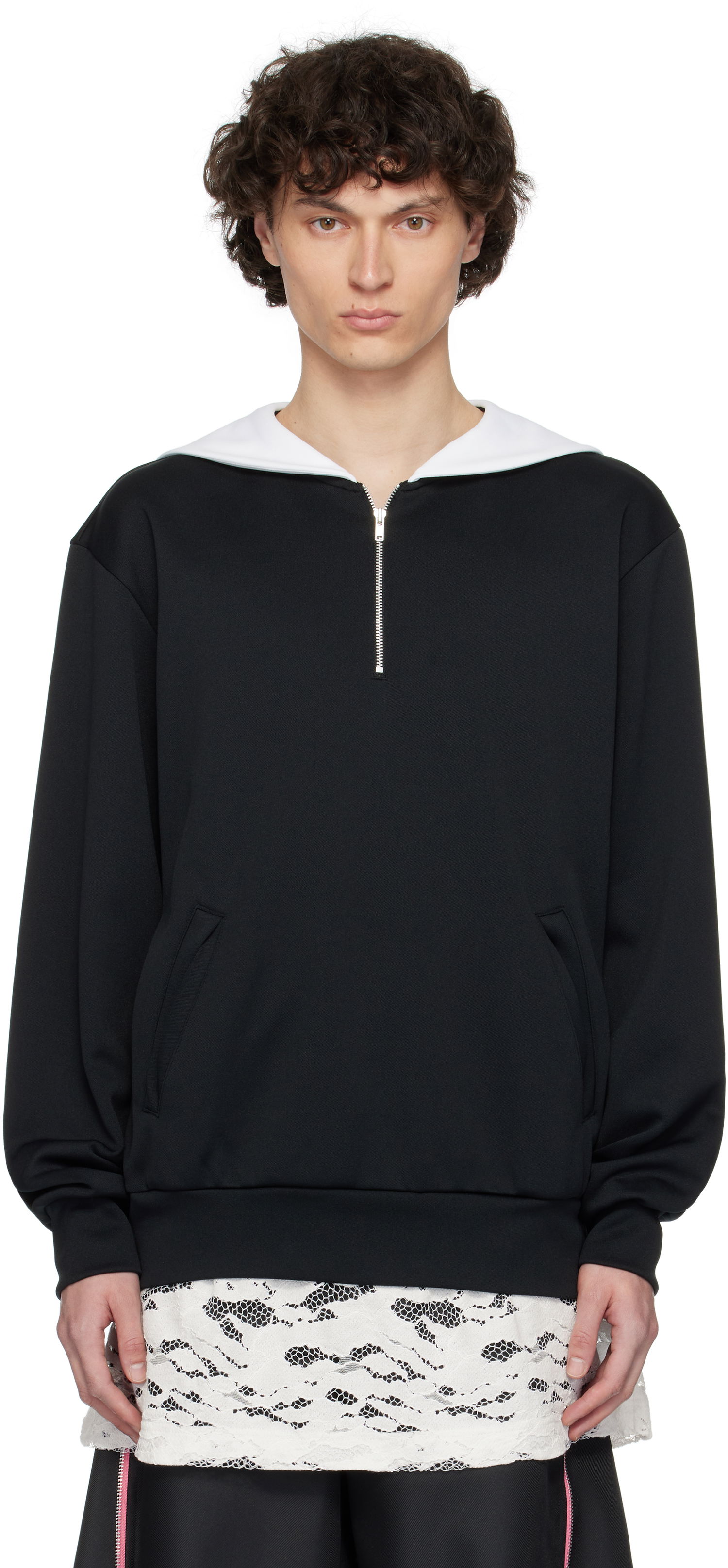Суитчър Comme des Garçons Homme Plus Smooth Thick Quarter Zip Sweatshirt Черно | PO-T032-051, 0
