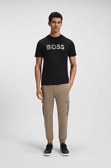 Тениска BOSS Regular-fit T-shirt in cotton with logo artwork Черно | 50554616, 1