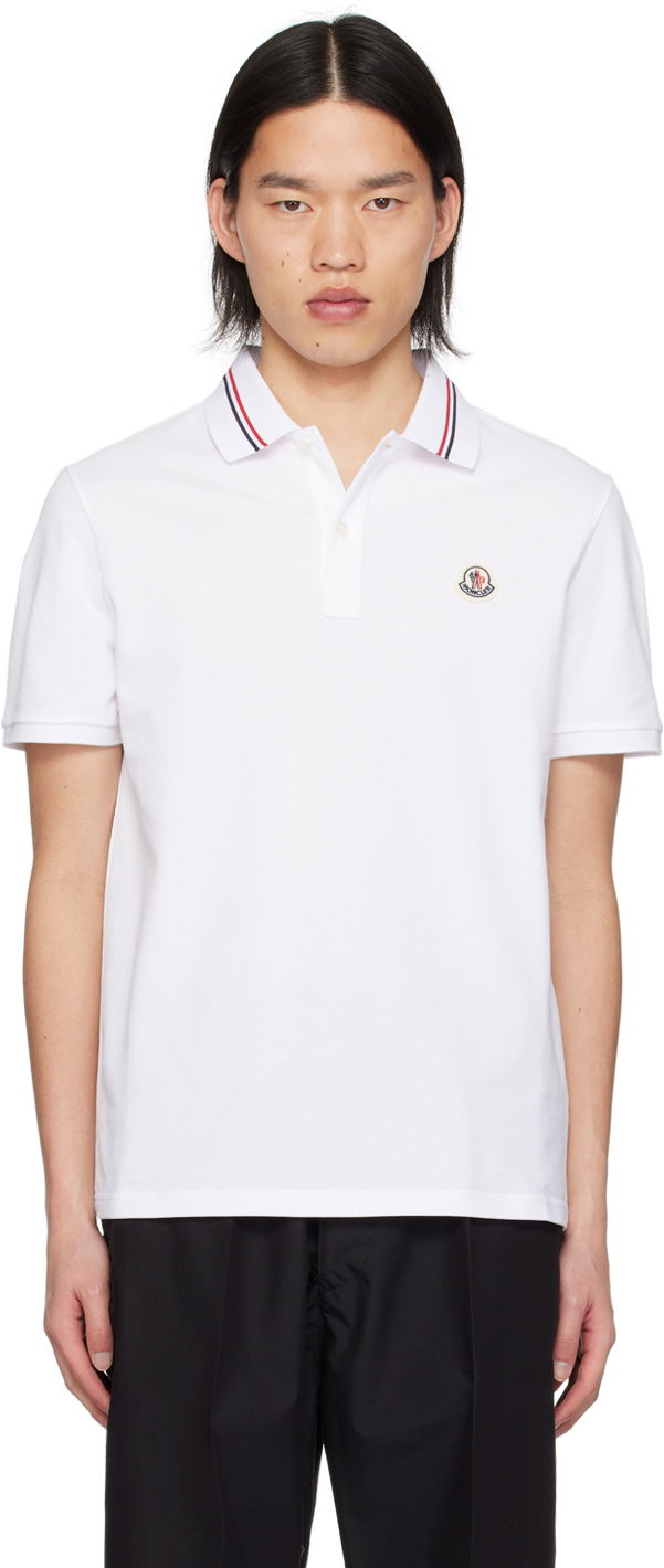 Поло тениска Moncler White Patch Polo Бяло | J10918A0002189A16, 0