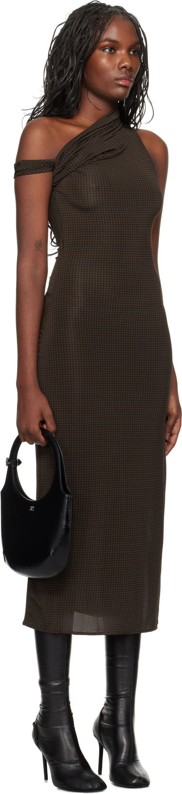 Pокля Courrèges Houndstooth Twist Midi Dress Кафяво | 324JRO450PR0078, 1