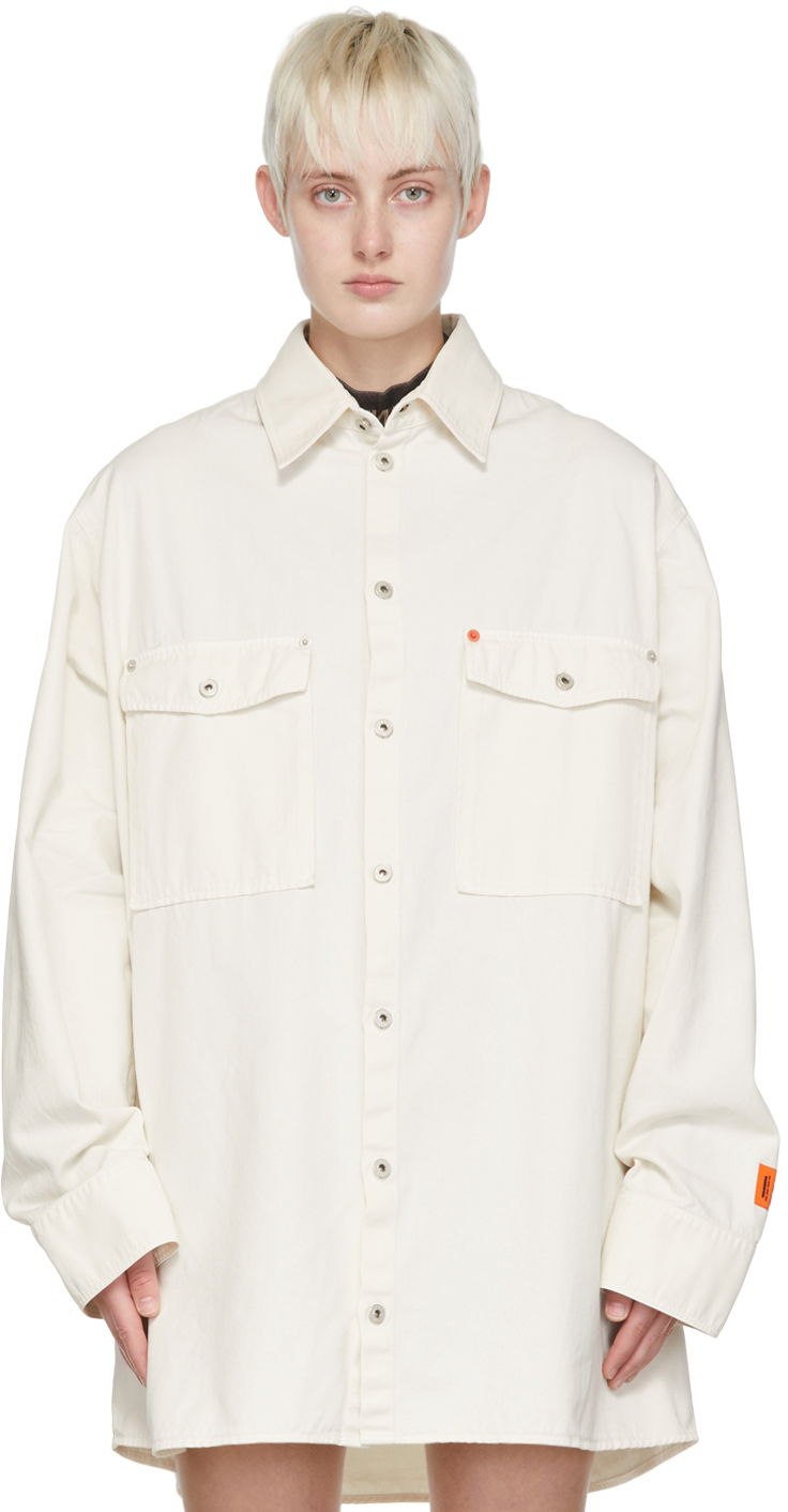 Риза HERON PRESTON Heron Preston Cotton Oversized Shirt Бяло | HMGA031S22FAB0010300, 0