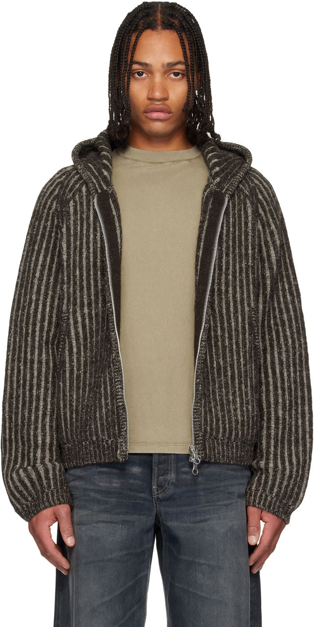 Level Striped Knit Zip-Up Hoodie