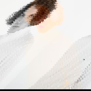 Пуловер Tommy Hilfiger Lambswool Blend Cable Zip Mock Sweater XL Бяло | MW0MW40443 Z00, 1