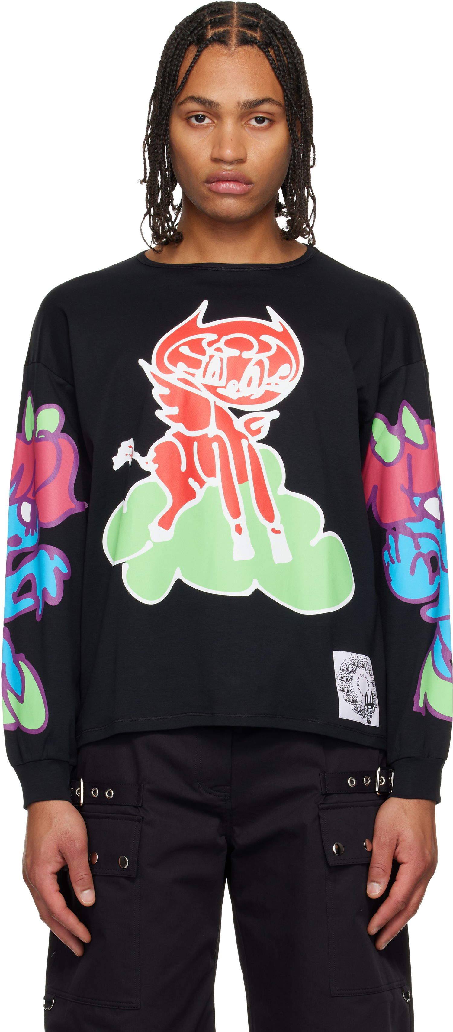 Тениска Chopova Lowena Chopova Lowena Cloud Graphic Long Sleeve Oversized Jersey T-shirt Черно | 2402, 0