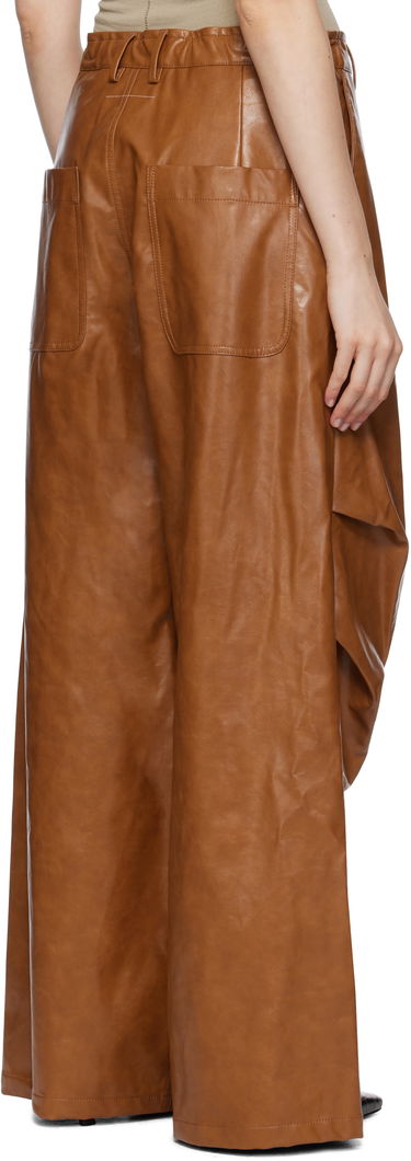 Панталони Maison Margiela MM6 Maison Margiela Draped Faux-Leather Trousers Кафяво | S52KA0510 M35465, 2