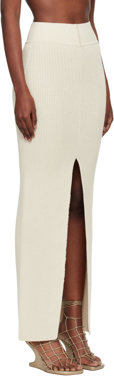 Пола Rick Owens Rick Owens Concordians Ribbed Knit Sliced Midi Skirt Бяло | RO02E4671 KWVH, 1