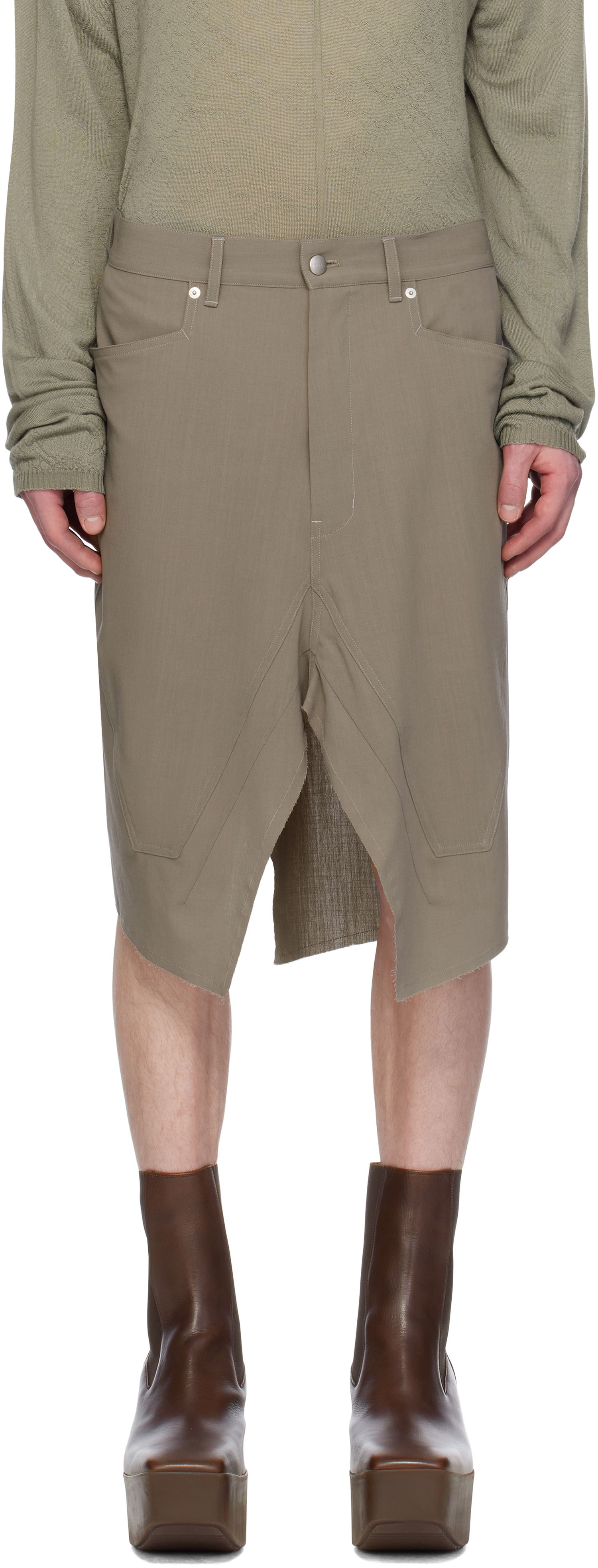 Пола Rick Owens Rick Owens Hollywood Slivered Skirt Зелено | RU01E5345 WLP, 0