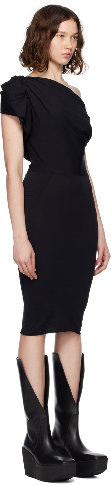 Pокля Rick Owens Concordians Twist One-Shoulder Midi Dress Черно | RP02E4521 JN, 1