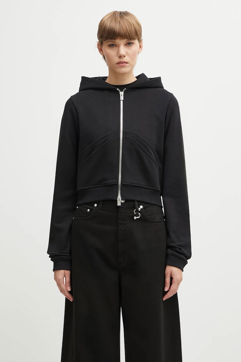 Суитчър HELIOT EMIL Heliot Emil Smooth Cropped Cotton Full-Zip Hoodie Черно | AW25.W.13.085.BLK01