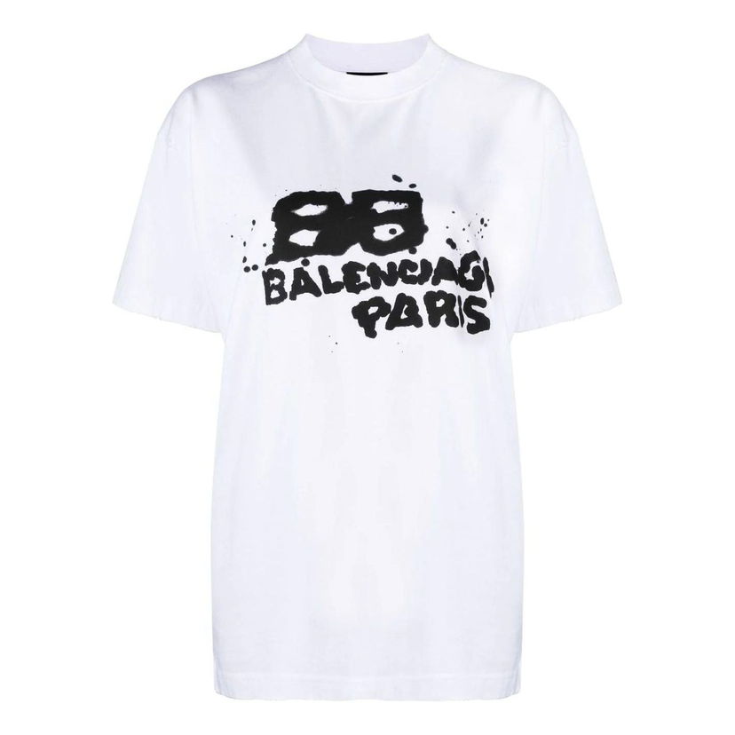 Тениска Balenciaga Hand-Drawn Logo Print T-Shirt Бяло | 612965TNVN49040