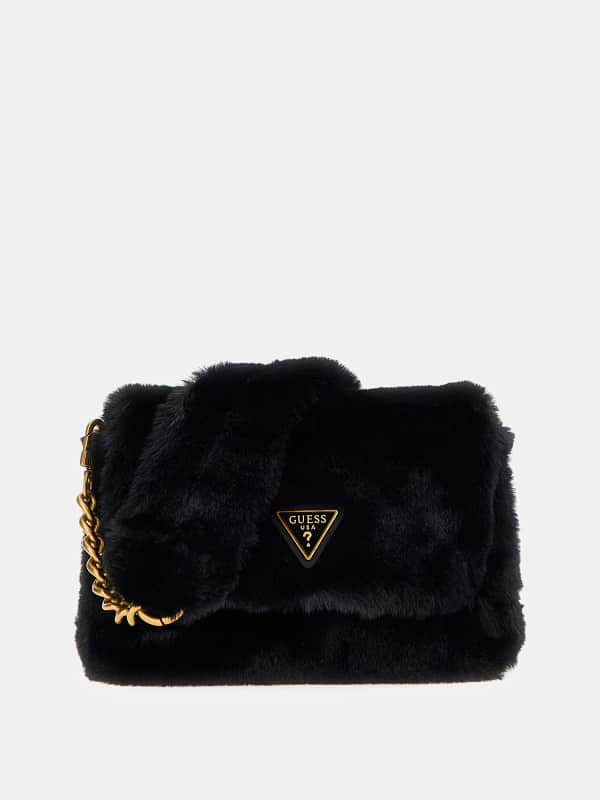 Чанта през рамо GUESS Faux Fur Crossbody Bag Черно | HWWB9355200, 0