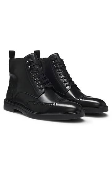 Leather Brogue Lace-up Boots