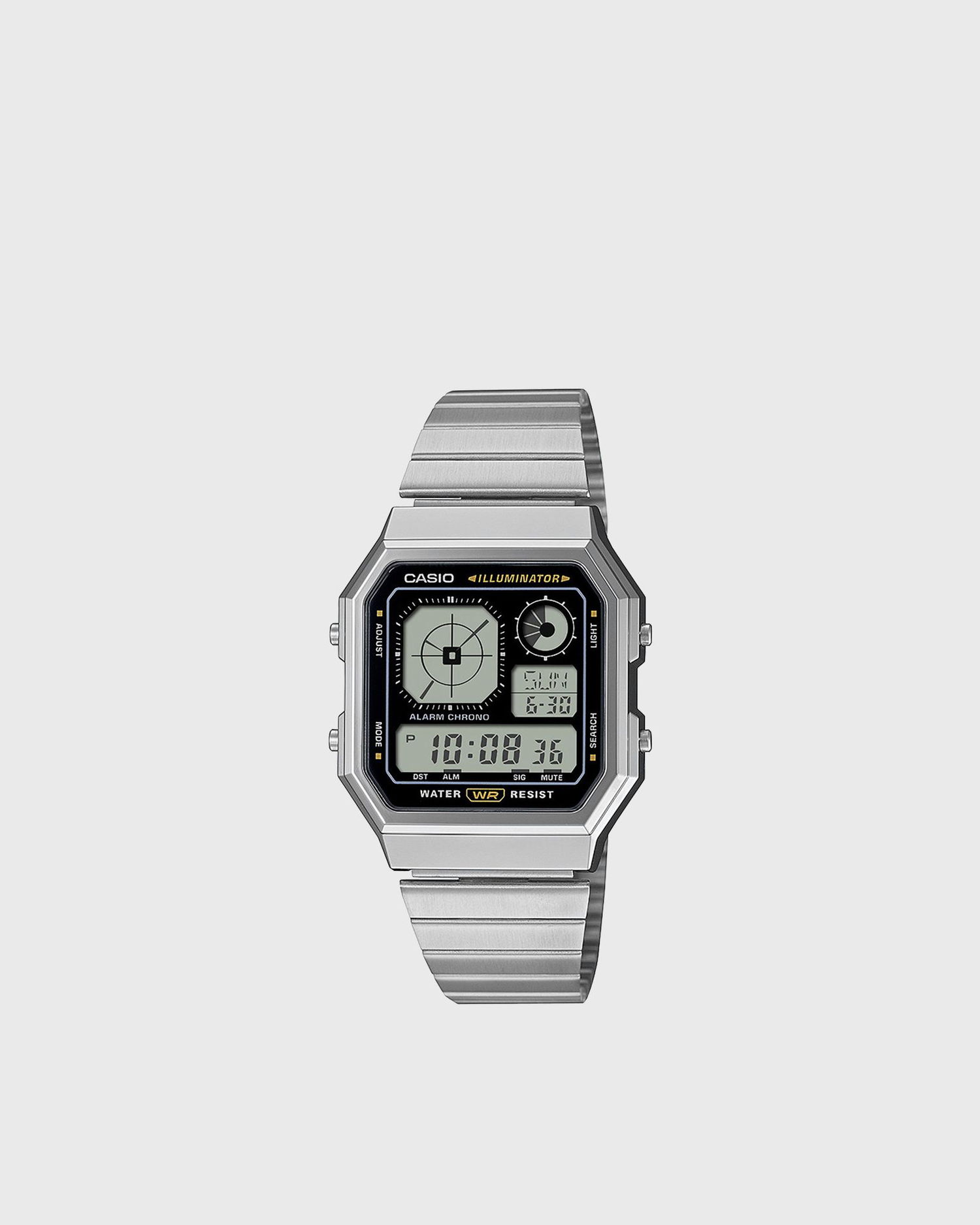 Часовник CASIO Illuminator Digital Alarm Chronograph Water Resistant Watch Металик | A130WE-1AEF, 1