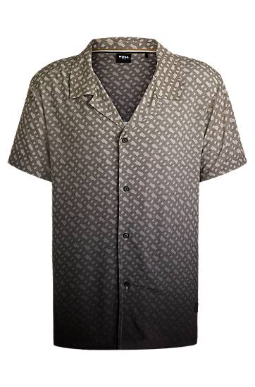 Риза BOSS Regular-Fit Monogram Print Degradé Shirt Сиво | 50534342