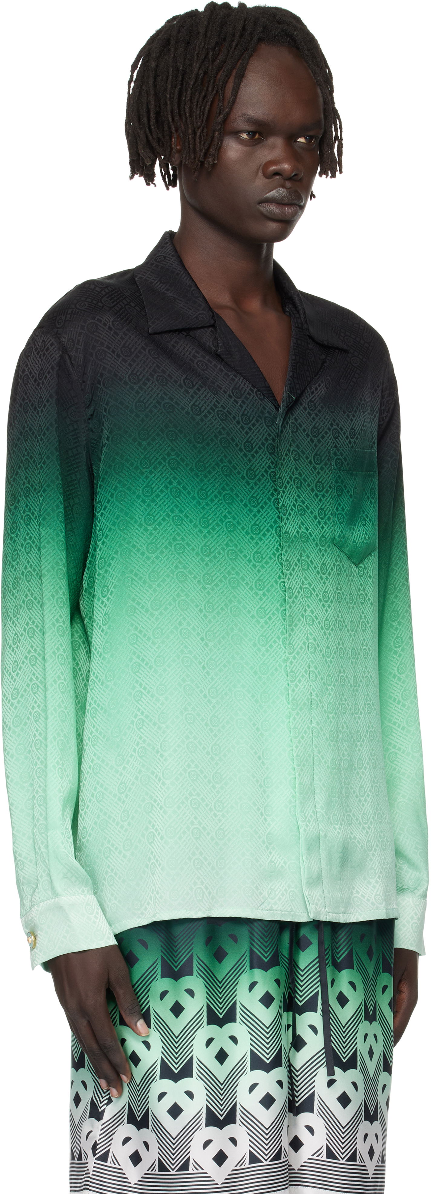 Риза Casablanca Casablanca Ping Pong Silk Long Sleeve Shirt Зелено | U-MPF25-SH-006-03, 1