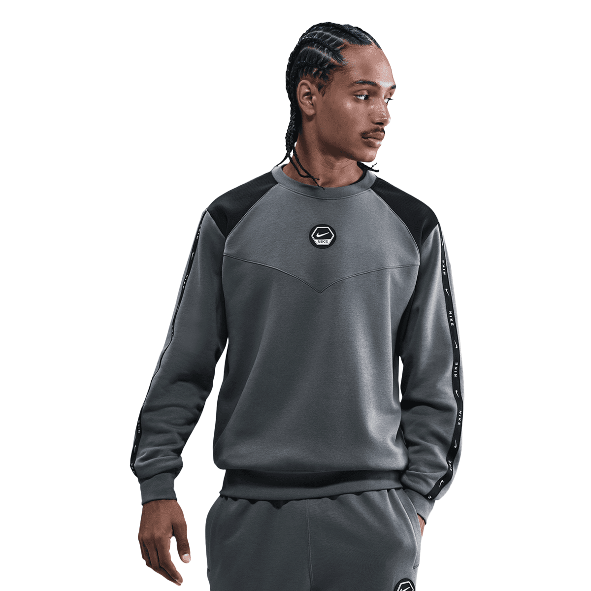 Суитчър Nike Sportswear Crewneck Fleece Sweatshirt with Taped Sleeves Сиво | IH4286-068, 0