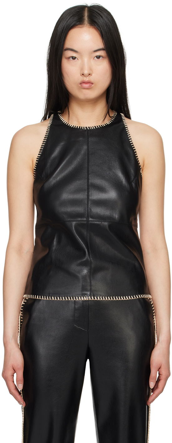 Vegan Leather Tank Top with Braided Trim