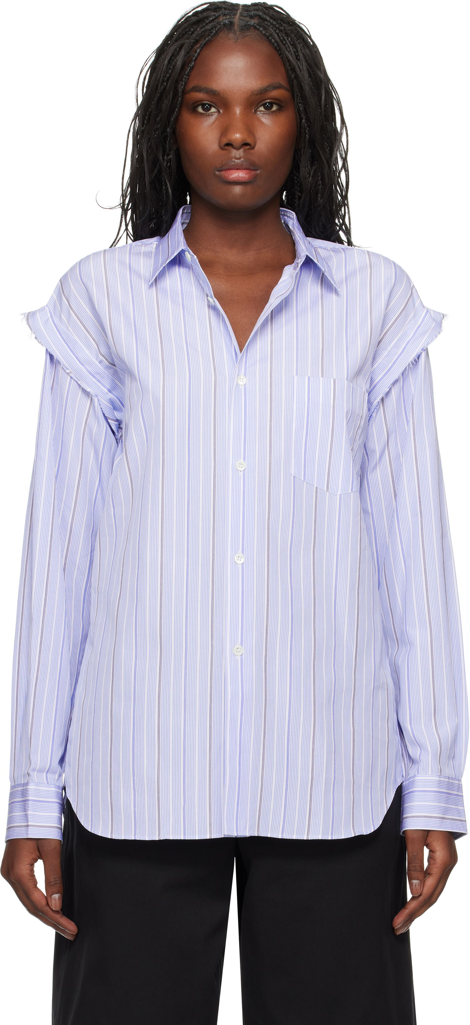 Риза Comme des Garçons Stripe Poplin Shirt Синьо | FN-B029-W24, 0