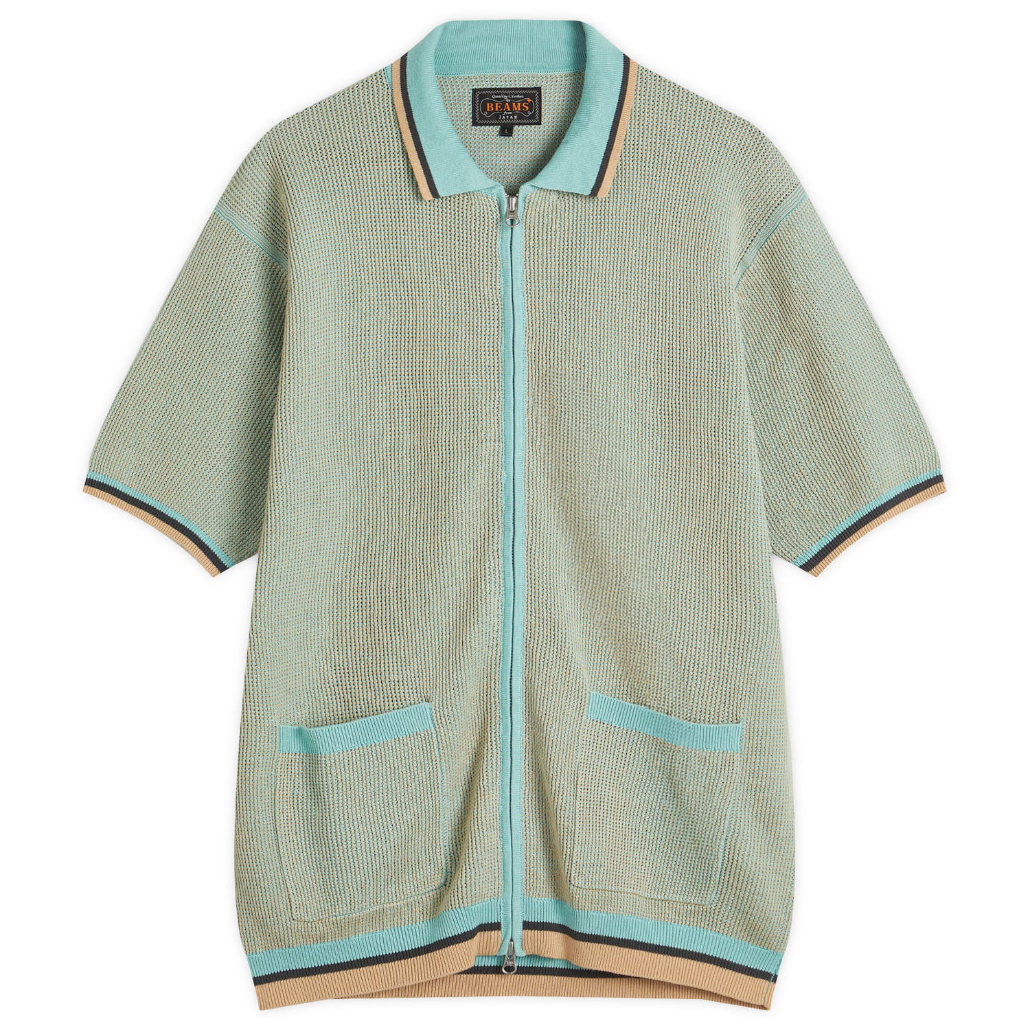 Поло тениска BEAMS Zip Knit Polo Shirt Тюркоазено | 3802-0045-156-70, 0