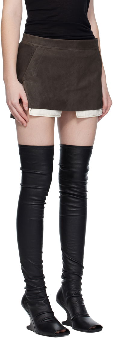 Пола Rick Owens Rick Owens Concordians Cutoff Leather Miniskirt Кафяво | RP02E4371 LBA, 1