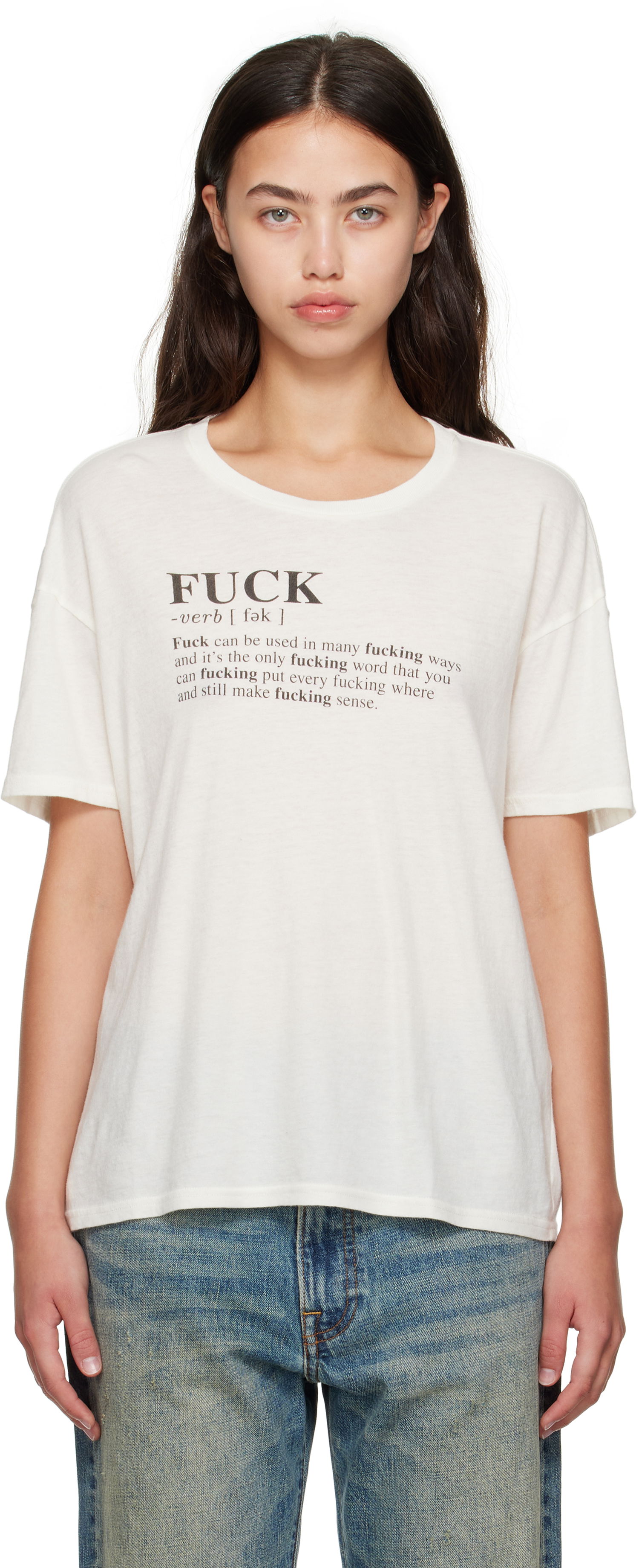Тениска R13 R13 Relaxed T-Shirt "Fuck" Бяло | R13WK141-K115B, 0