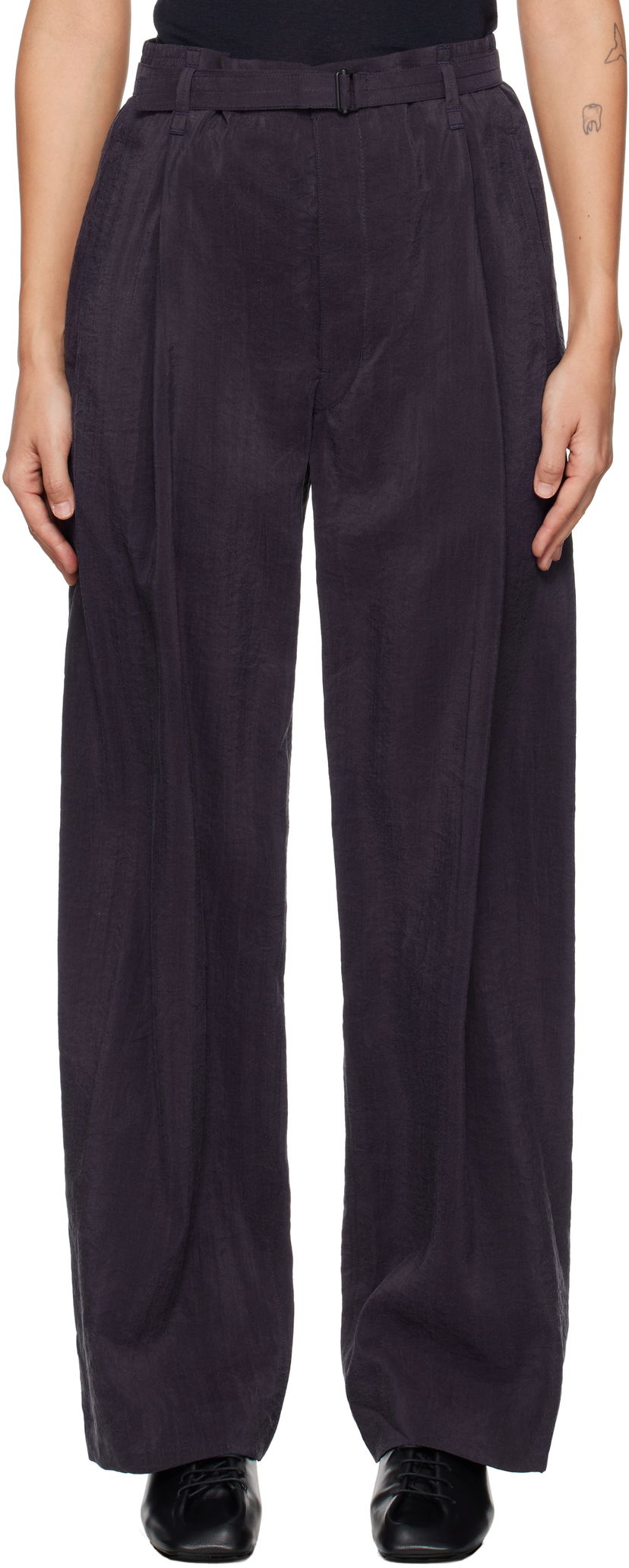 Панталони LEMAIRE Lemaire Relaxed Belted Trousers Черно | PA1134 LF1308