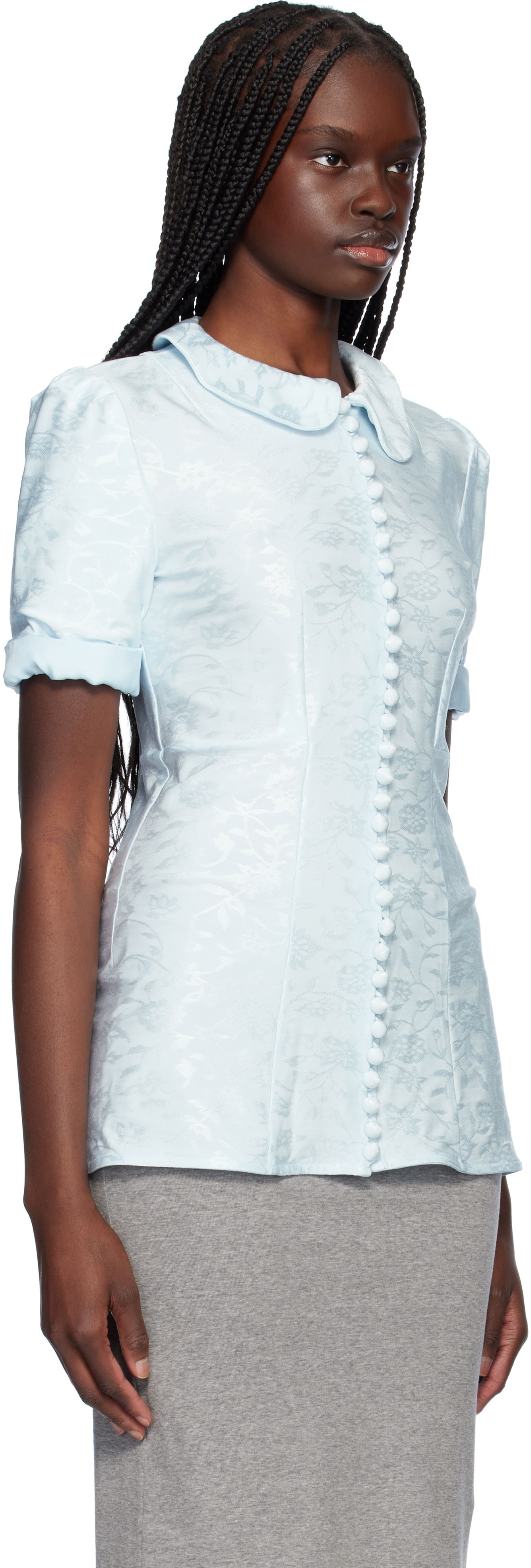 Риза Jil Sander Jil Sander Fluid Viscose Jacquard Blouse Синьо | J03NF0001_J20297, 1