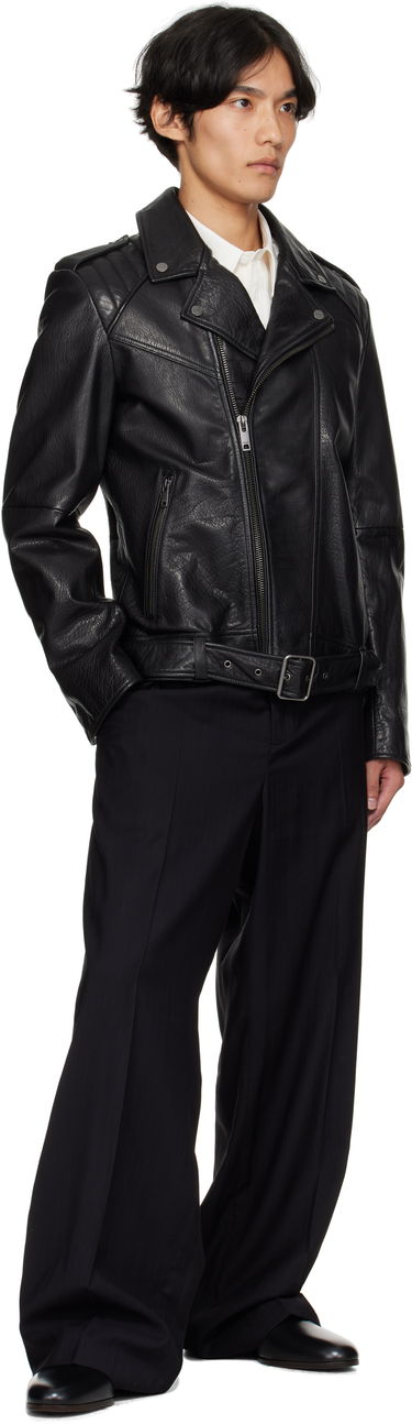 Яке BOSS Regular-fit biker jacket in buffalo leather Черно | 50542108, 4