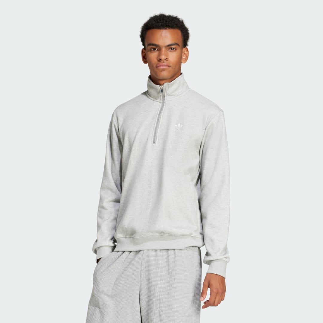 Суитчър adidas Performance Essentials Waffle 1/2 Zip Sweatshirt Сиво | JD2447, 0