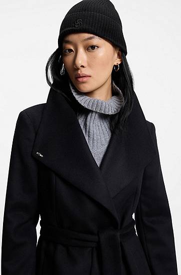 Шапка BOSS Wool-cashmere ribbed beanie hat with Double B monogram Черно | 50557673, 1