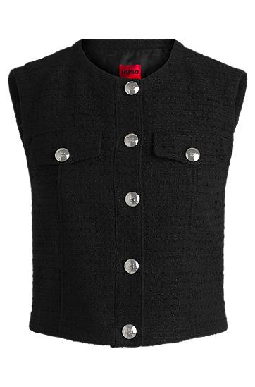 Пуловер BOSS Bouclé Regular-Fit Waistcoat Черно | 50537604, 0
