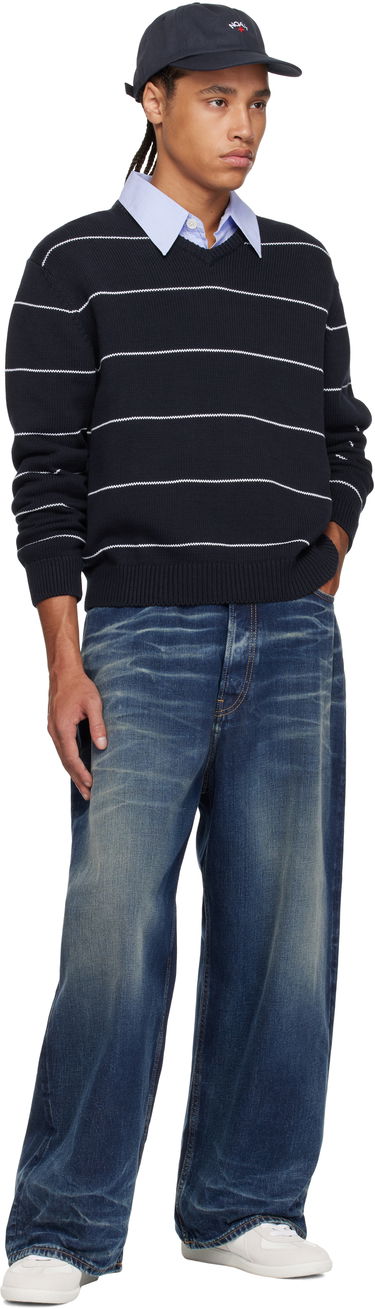 Пуловер Noah Noah Striped V-Neck Sweater Тъмно синьо | SW096SS25NVY, 3