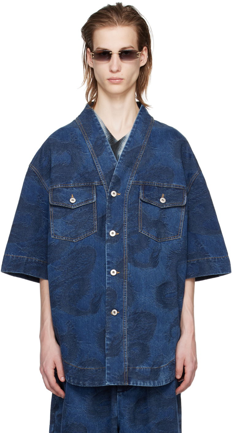 Риза Feng Chen Wang Feng Chen Wang Dragon Denim Shirt Синьо | FMS17SR14, 0