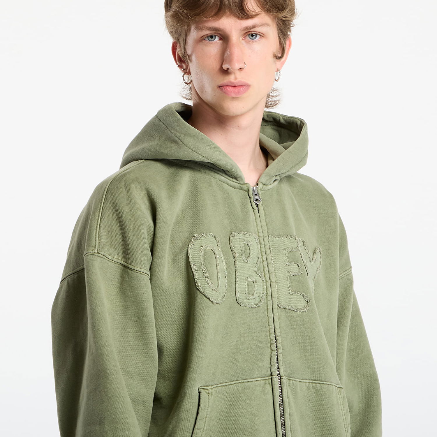 Суитчър OBEY OBEY Hybrid Faded Zip Hoodie Зелено | 112460032-DLN, 1