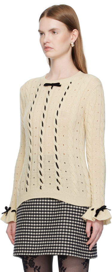 Пуловер Valentino Valentino Virgin Wool Sweater with Bows Бежово | 7B3KC66Z9K9, 3