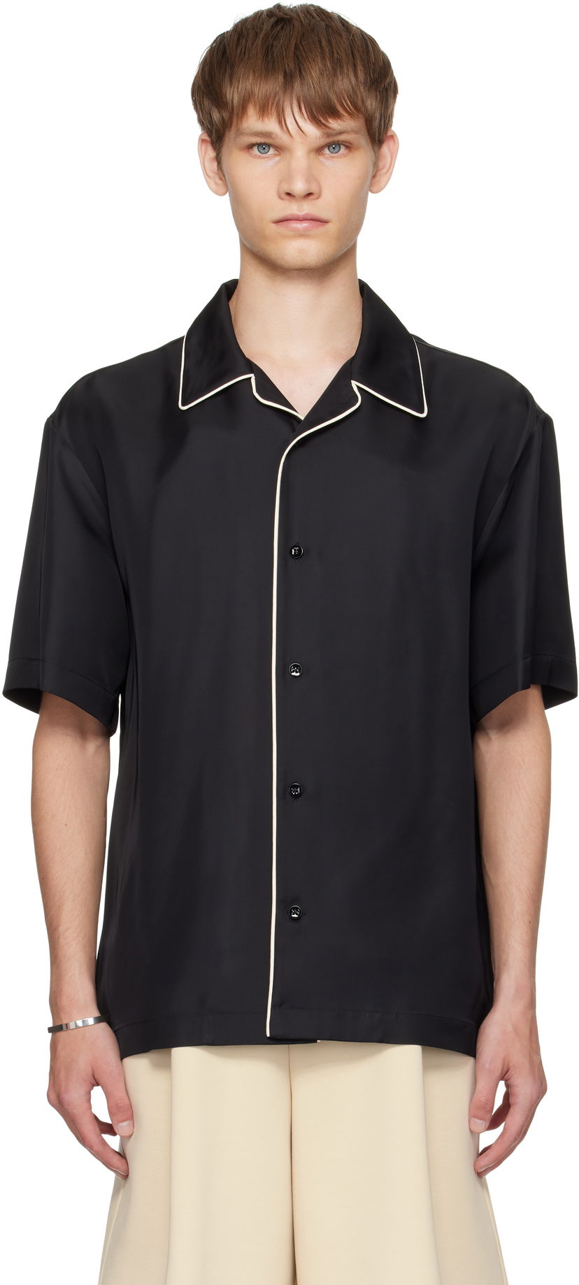 Риза Jil Sander Jil Sander Fluid Viscose Camp Collar Shirt Черно | J61DL0062_J65280