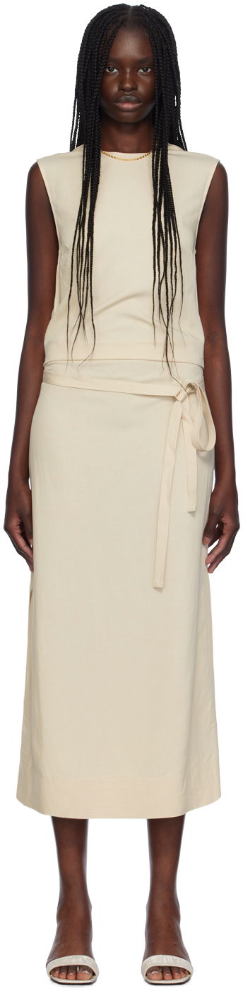 Pокля TOTEME TOTEME Fluid Tie-Waist Maxi Dress Бежово | 243-WRD0124-FB0193, 0