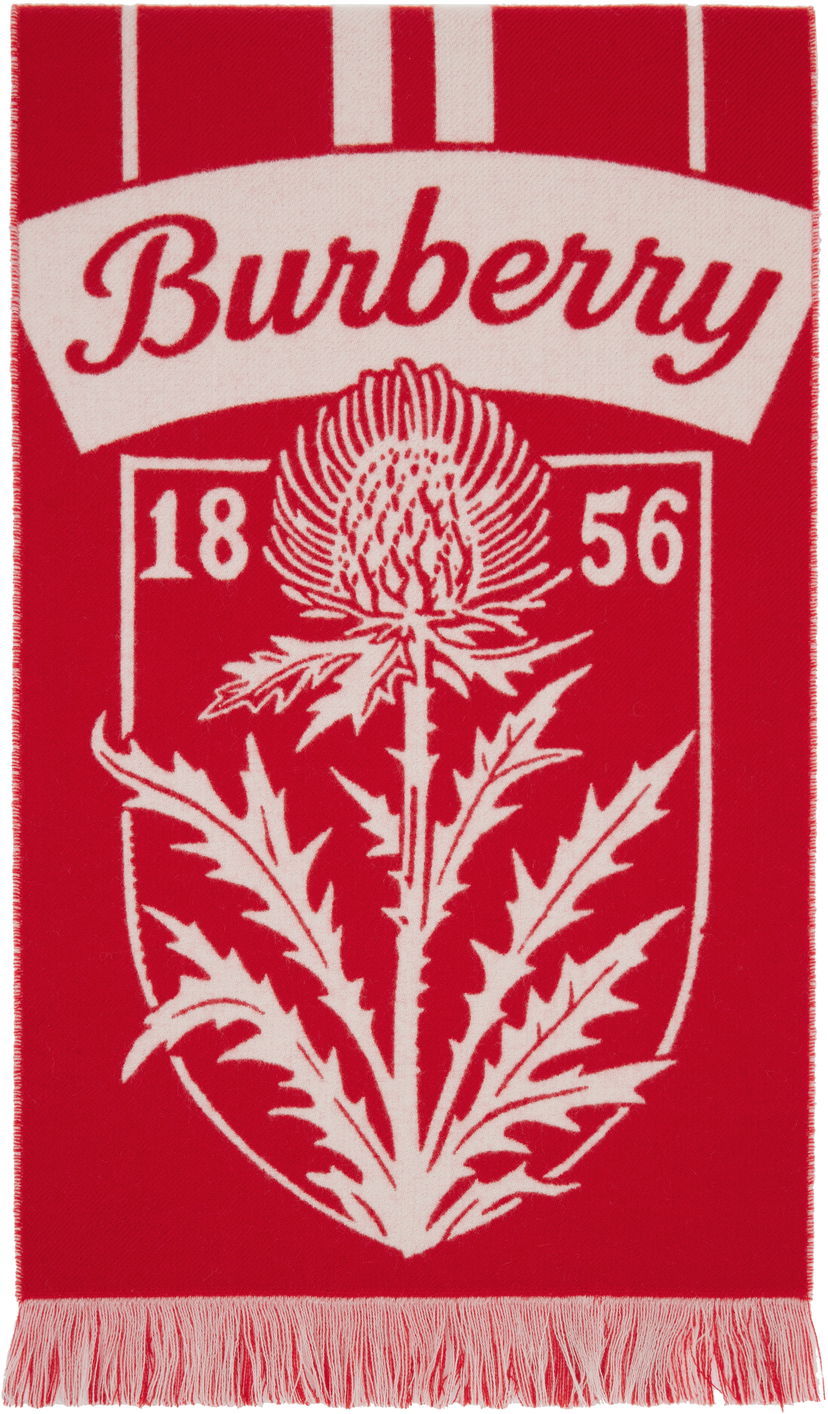Шал Burberry Thistle Shield Wool Scarf Червено | 8117701