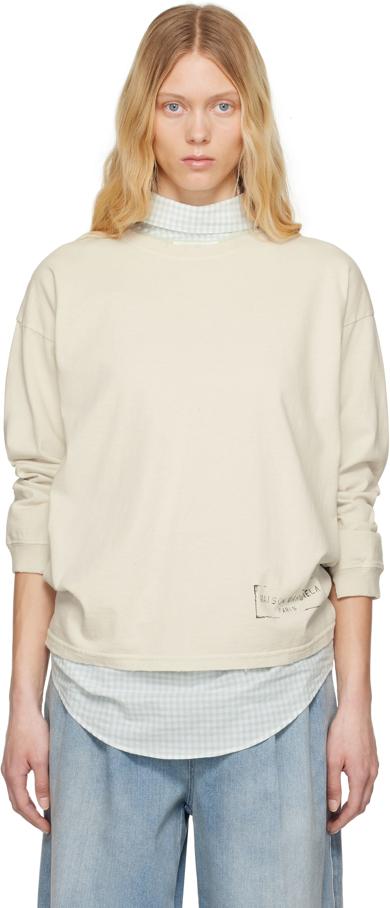 Пуловер Maison Margiela Maison Margiela Printed Logo Long Sleeve T-Shirt Бежово | S51GC0535 S24567, 0