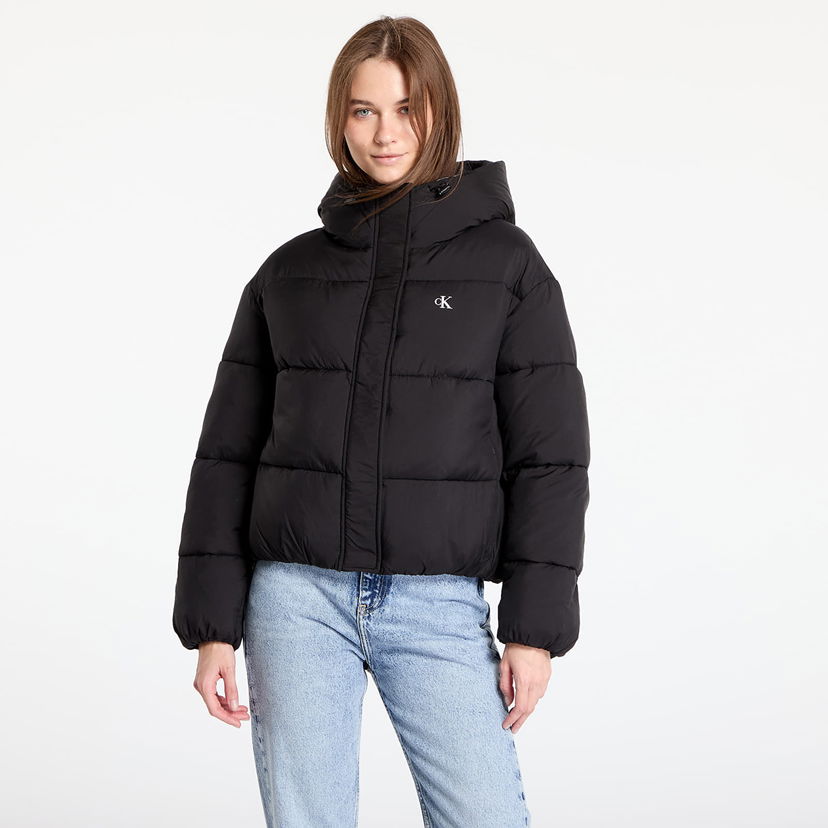 Пухо яке CALVIN KLEIN Logo Short Hooded Puffer Jacket Black Черно | J20J224112 BEH