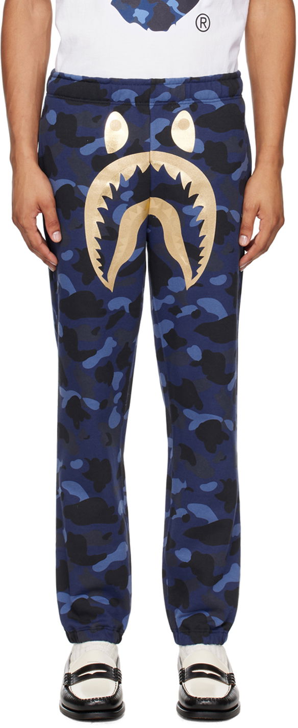 BAPE Navy Color Camo Shark Sweatpants