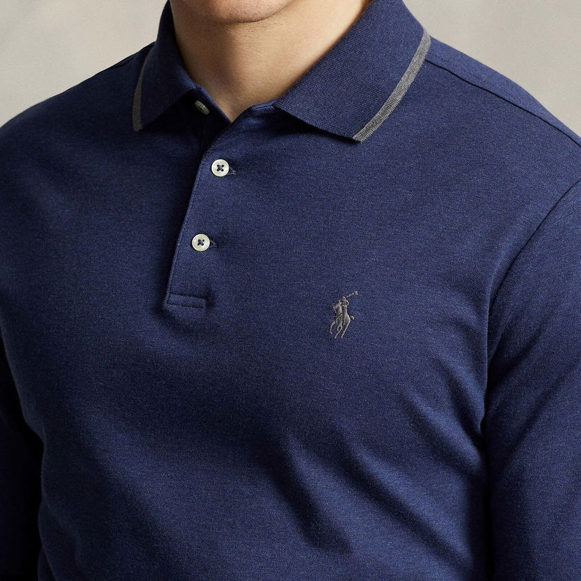 Поло тениска Polo by Ralph Lauren Polo Ralph Lauren Cotton-Jersey Long Sleeved Polo Shirt Тъмно синьо | 710884588002