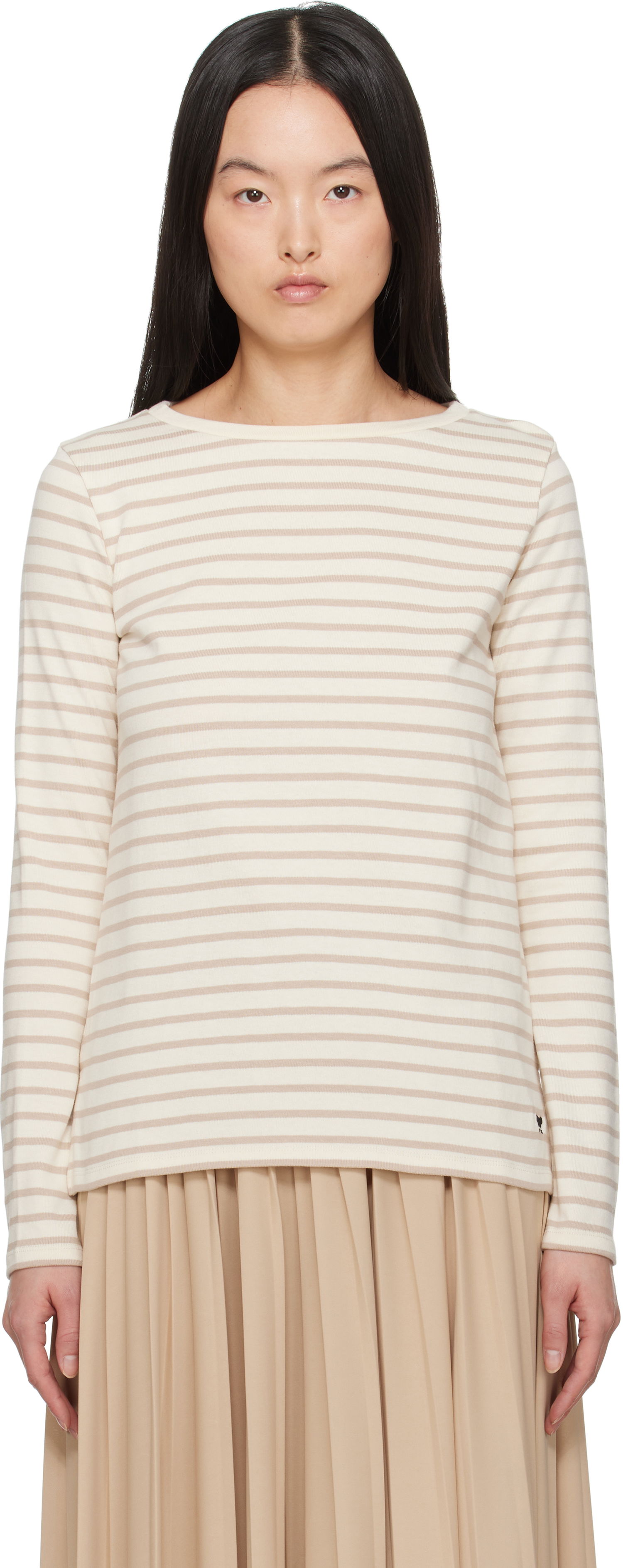Пуловер Max Mara Weekend Max Mara Erasmo Striped Long Sleeve T-Shirt Бежово | 2515941061600, 0